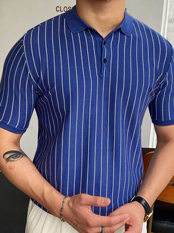 Men's Striped Sweater Short-sleeved Lapel business Polo Shirt