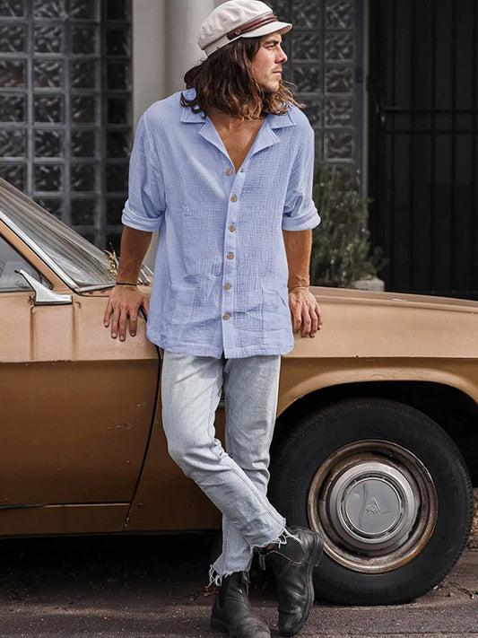 Men's Loose Plus Size Casual Lapel Long Sleeve Shirt