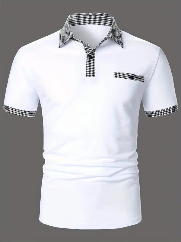 Men's Houndstooth Short Sleeve Lapel Polo Shirt