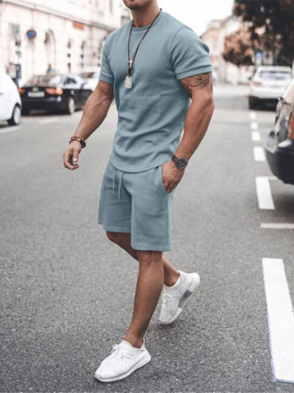 Men's Casual Short Sleeve Shorts Two-Piece Set