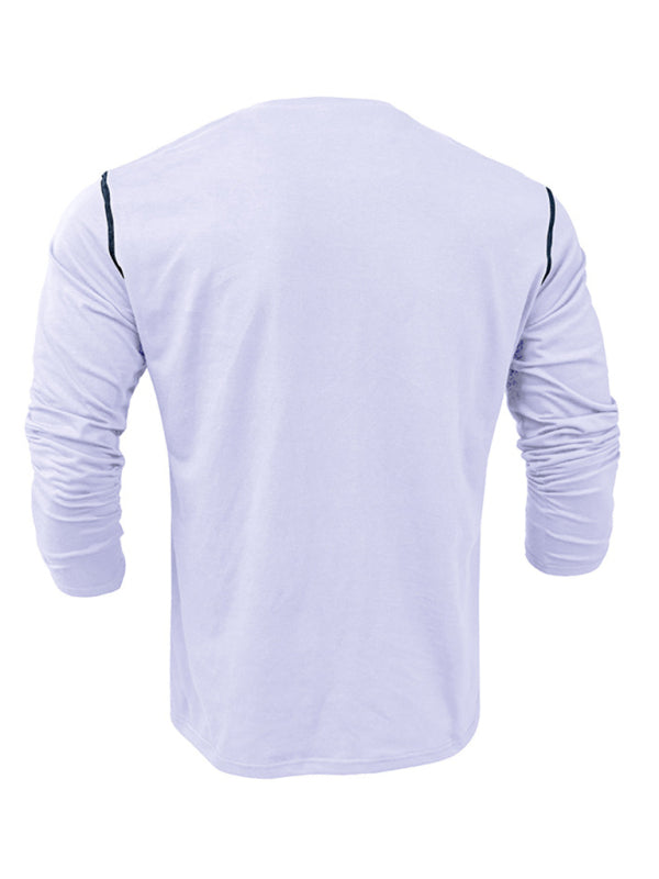 Men's Henley Colour Block Knitted Long Sleeve T-Shirt