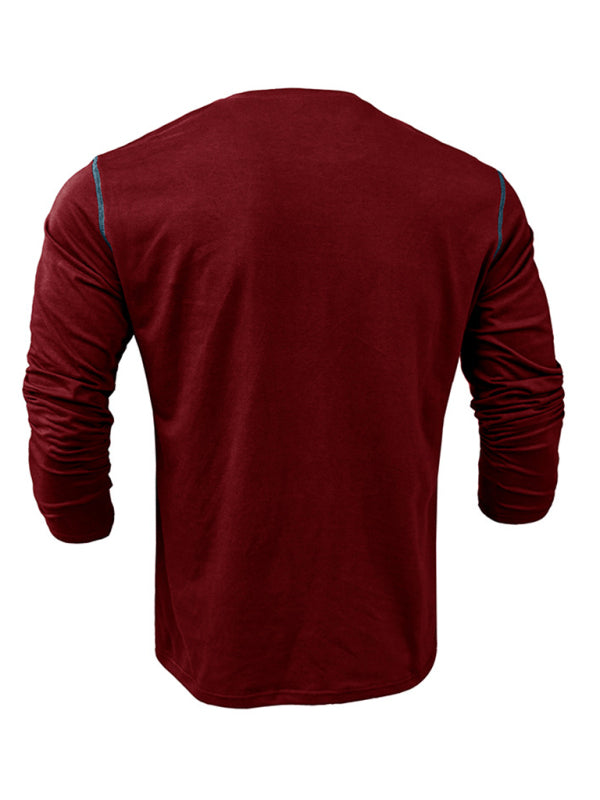 Men's Henley Colour Block Knitted Long Sleeve T-Shirt