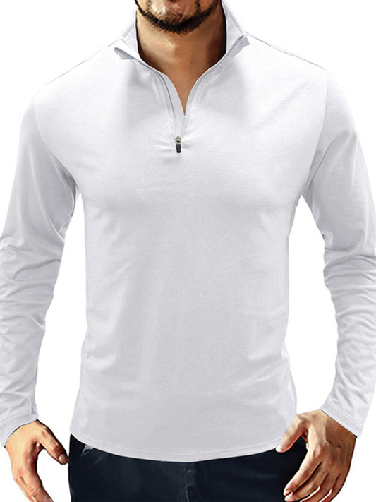 Men's Long Sleeve Stand Collar Pullover Zip Polo Shirt