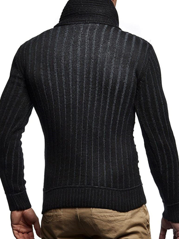 Men's leather Buttoned Sweater pullover Turtleneck