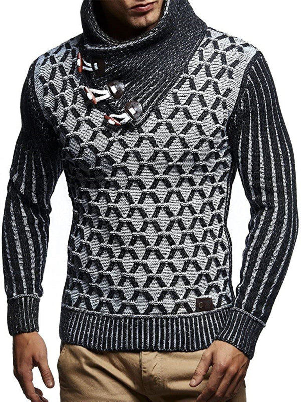 Men's leather Buttoned Sweater pullover Turtleneck