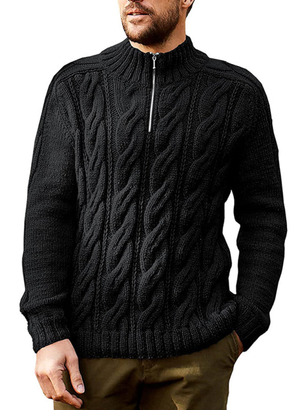 Men's Solid colour Zipper Half Turtleneck Long sleeve Sweater