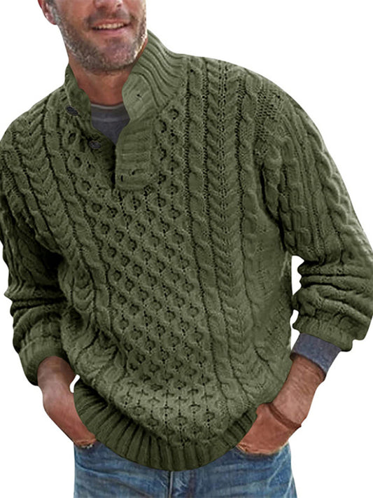Men's Solid Colour Half Turtle Collar Slim Fit Long Sleeve Knitted Sweater
