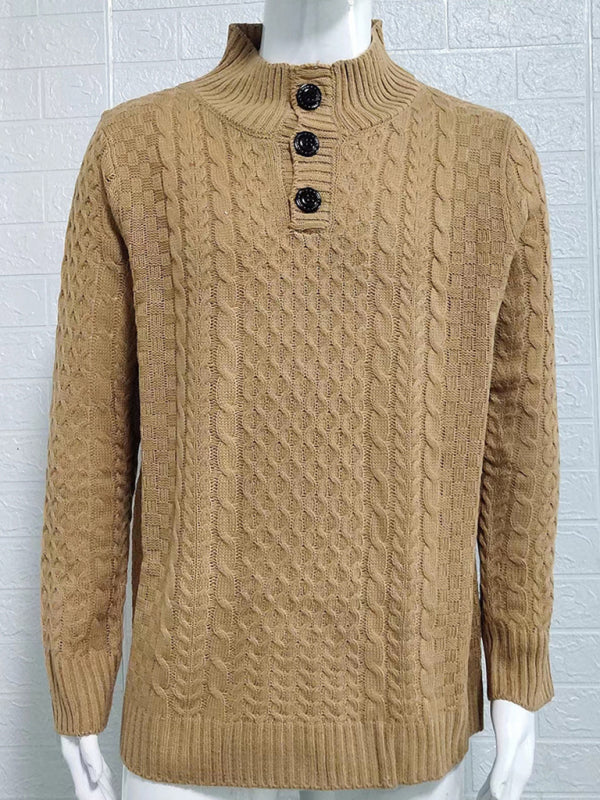 Men's Solid Colour Half Turtle Collar Slim Fit Long Sleeve Knitted Sweater
