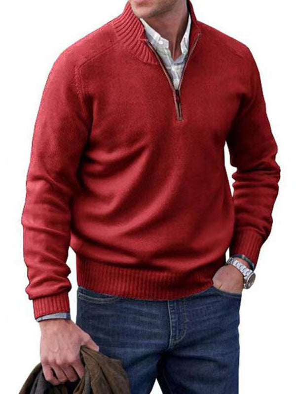 Men's zipper lapel casual long-sleeved Knitted Top Cardigan