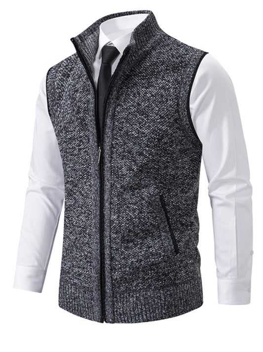 Men's Stand collar Sleeveless knitted casual thickened lining Vest Jacket