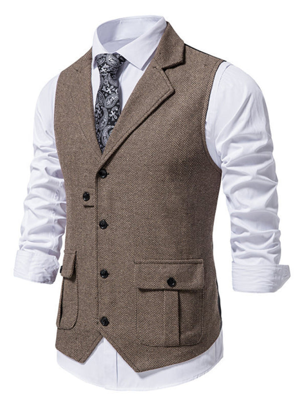 Men's Herringbone Tweed Retro Lapel Waistcoat
