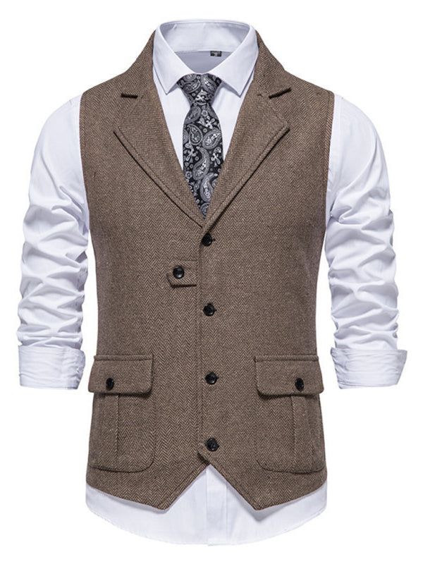 Men's Herringbone Tweed Retro Lapel Waistcoat