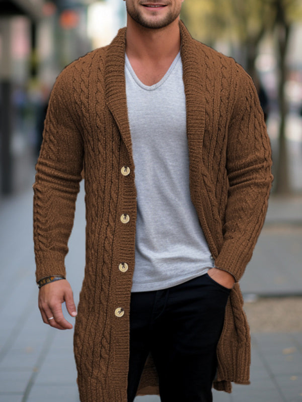 Men's mid-length knitted sweater Thick-knit twisted cardigan woollen Jacket
