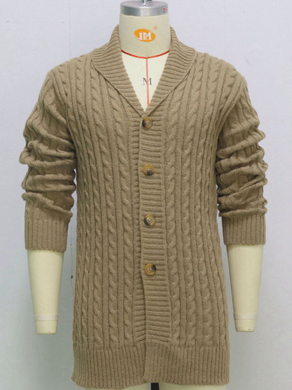 Men's mid-length knitted sweater Thick-knit twisted cardigan woollen Jacket