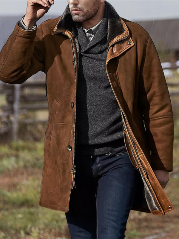 Men's mid-length loose zipper woollen Coat