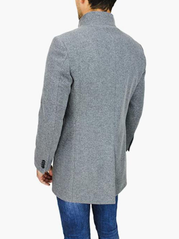 Men's slim woolen coat with stand collar