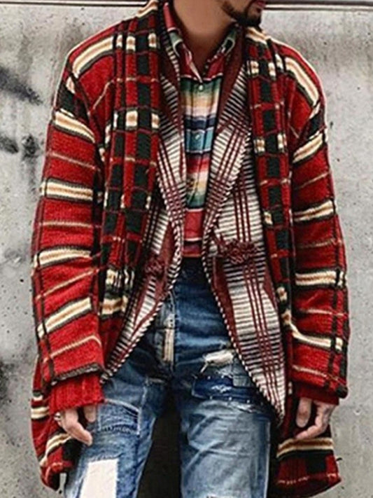 Men's plaid knitted cardigan