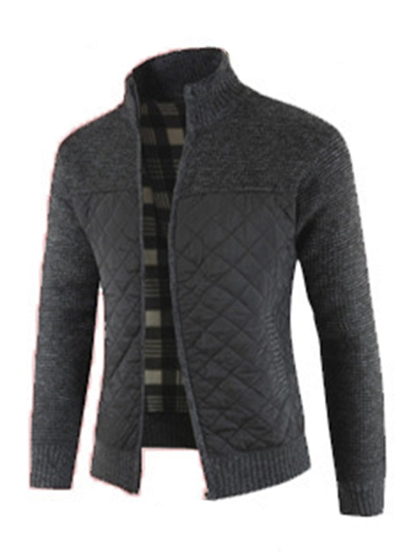 Men's Stitching plus velvet stand collar thickened sweater Jacket