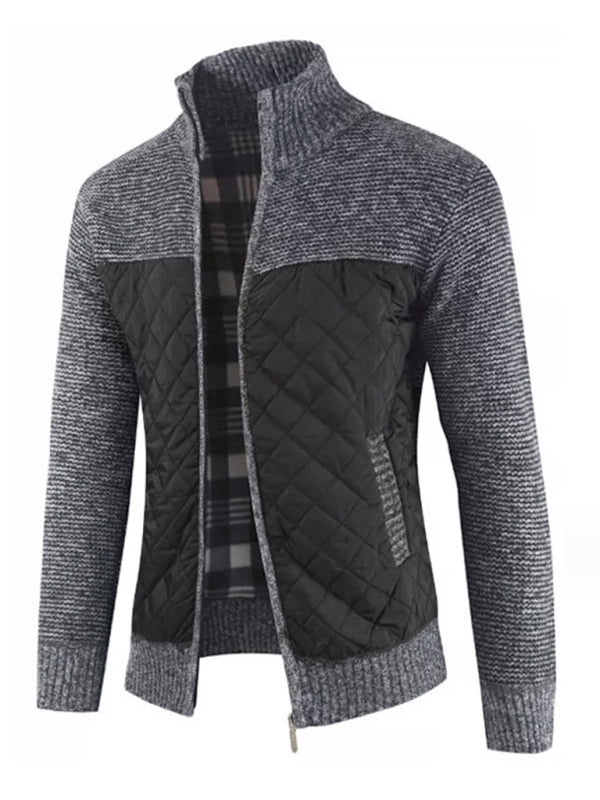 Men's Stitching plus velvet stand collar thickened sweater Jacket