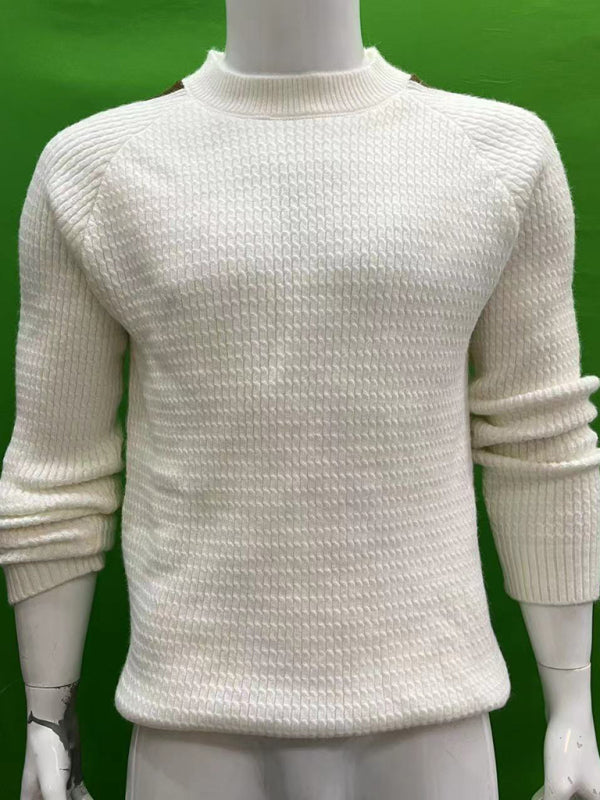 Men's Casual Fashion Shoulder Contrast Colour Long Sleeve Knitted Sweater