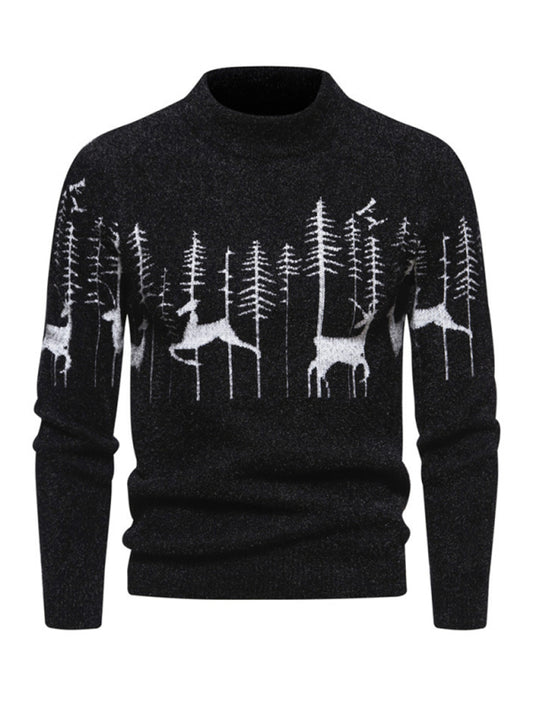 Men's Slim Bottoming Round Neck Pullover Christmas Deer Knitted Sweater