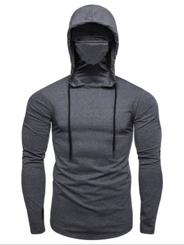 Men's fitness cycling Elastic mask pullover long-sleeved T-shirt Hoodie