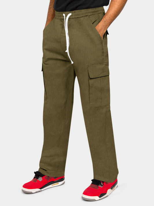 Men's Corduroy workwear loose multi-pocket casual straight Trousers