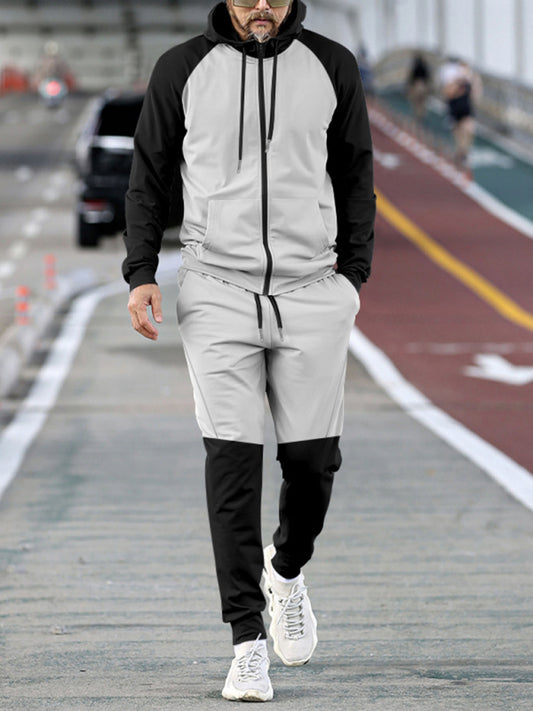 Men's new Hooded sweatshirt with contrasting colour casual sports suit