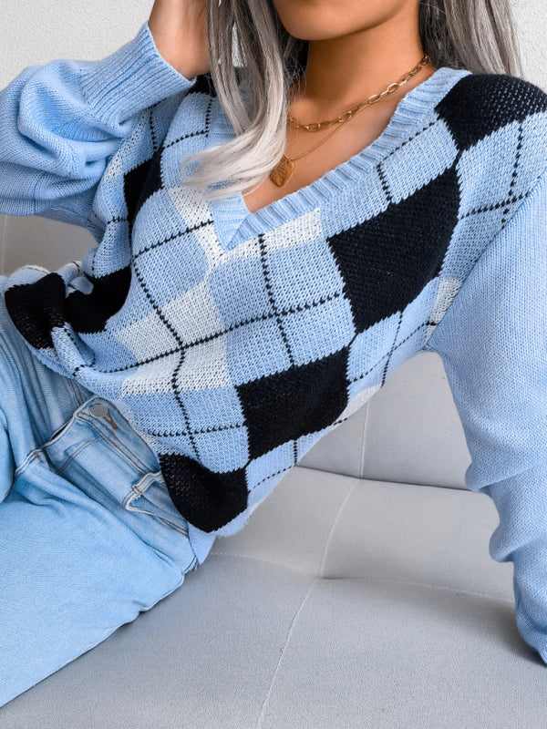 Women's diamond Long sleeve sweater