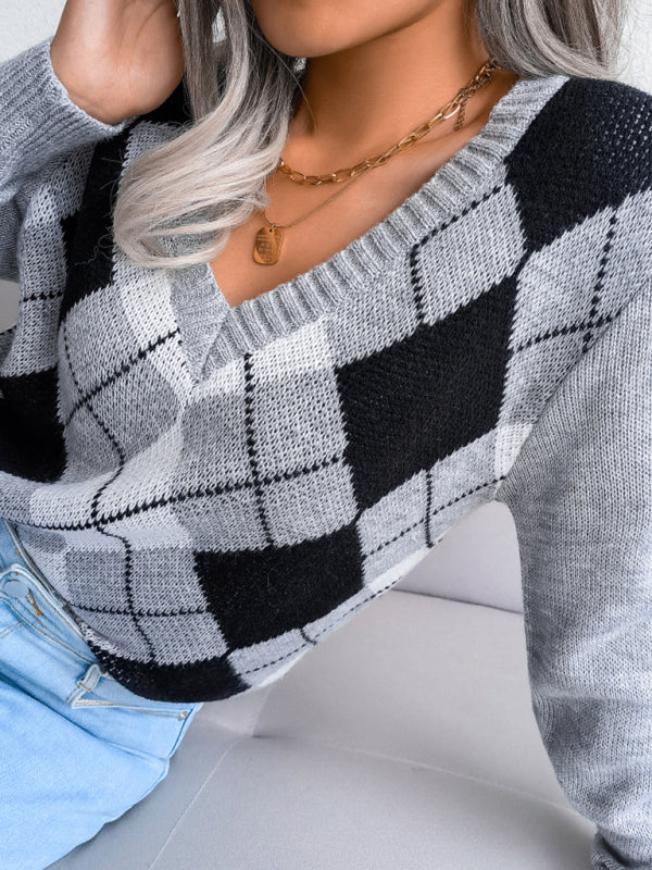 Women's diamond Long sleeve sweater