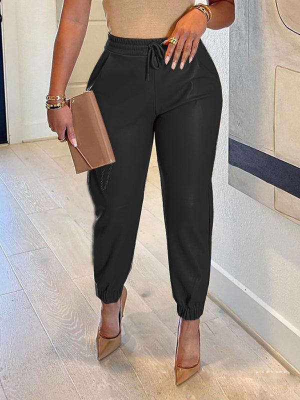 Women's Faux Leather Drawstring Trousers