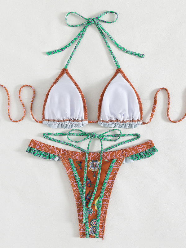 Women's Alkablan Print Halter Neck Tie Bikini Set