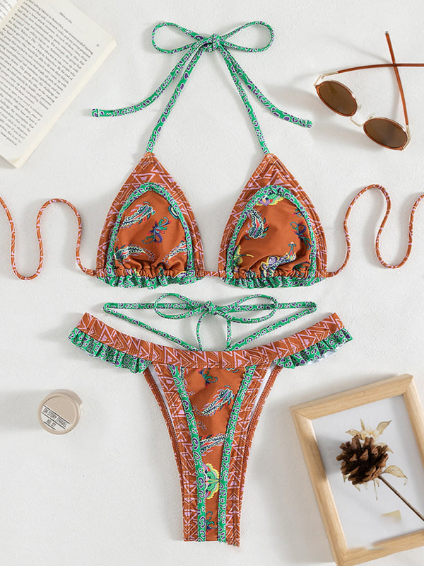 Women's Alkablan Print Halter Neck Tie Bikini Set