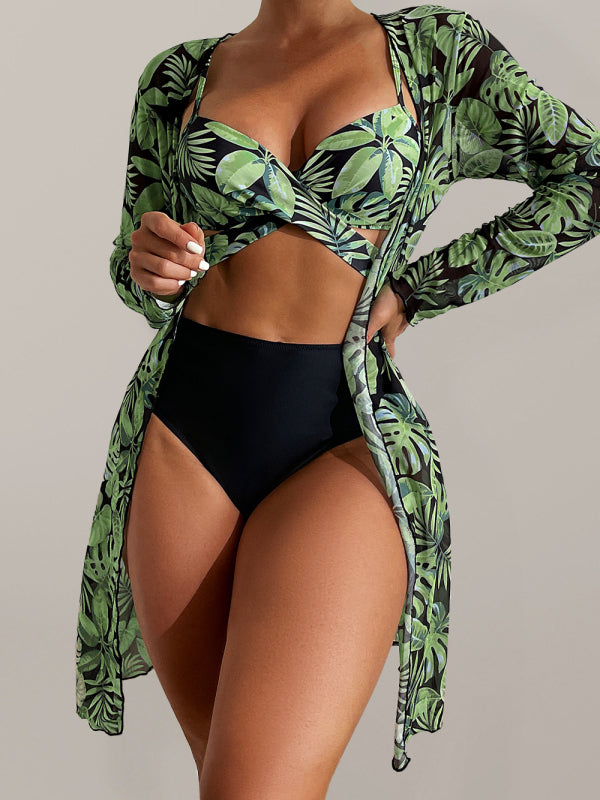 Women's Tropical Print bikini Three Piece Sets