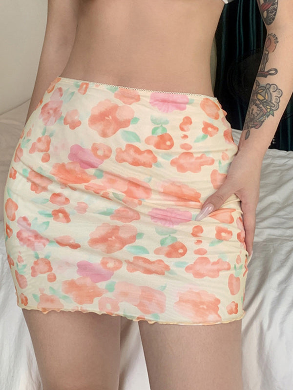 Women's Mesh High waist double layer Wrap Hip skirt