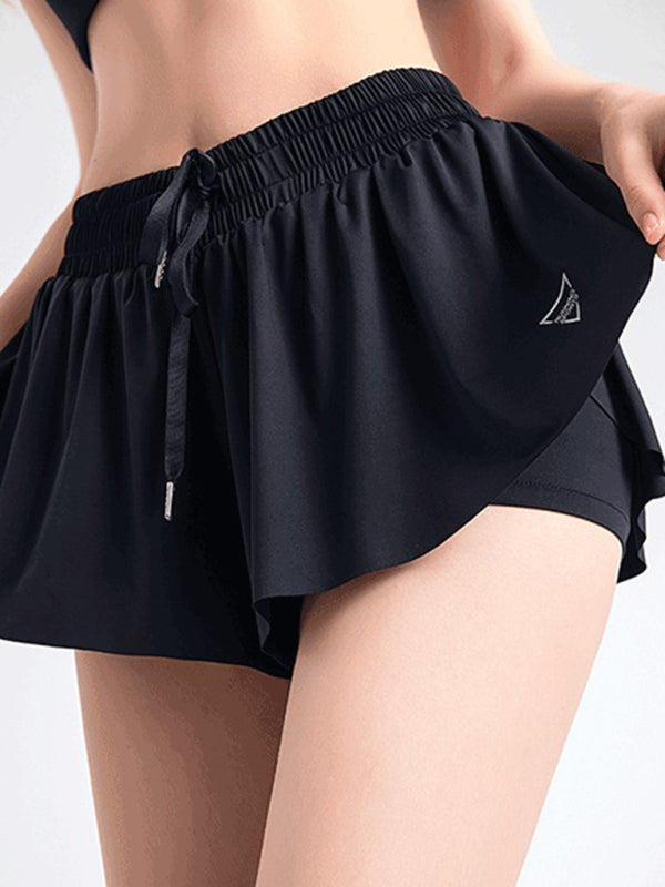 Women's solid Colour Running Speed Wick 2-in-1 Drawstring Shorts