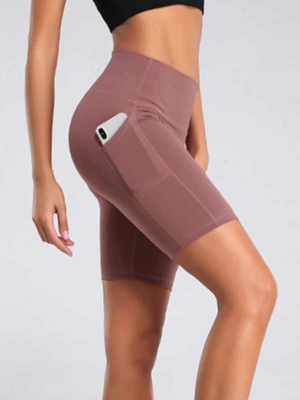 Women's Solid Colour Power High Waist Pocket Sportswear Shorts