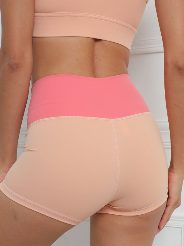 Women's Contrast V Cut Waist Yoga, Fitness Workout Sports Shorts