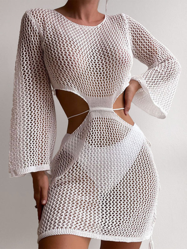 Women's Cutout Long Sleeve Open Knit Cover-up Dress