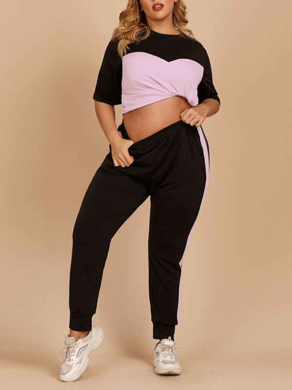 Women’s Plus Size Contrast Top With Matching Active Sportswear Set