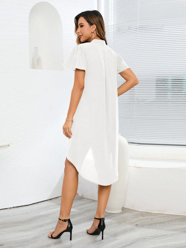 Women's Woven Ruffle Lace Button-Up Shirt Dress