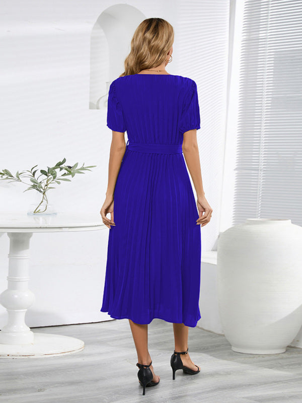 Women's Pleated Faux Wrap Maxi Dress