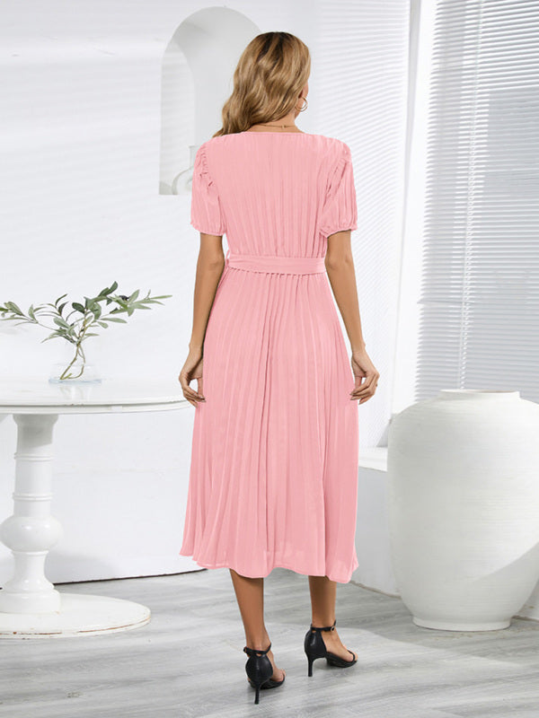 Women's Pleated Faux Wrap Maxi Dress