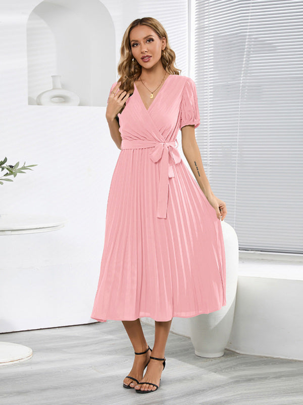 Women's Pleated Faux Wrap Maxi Dress