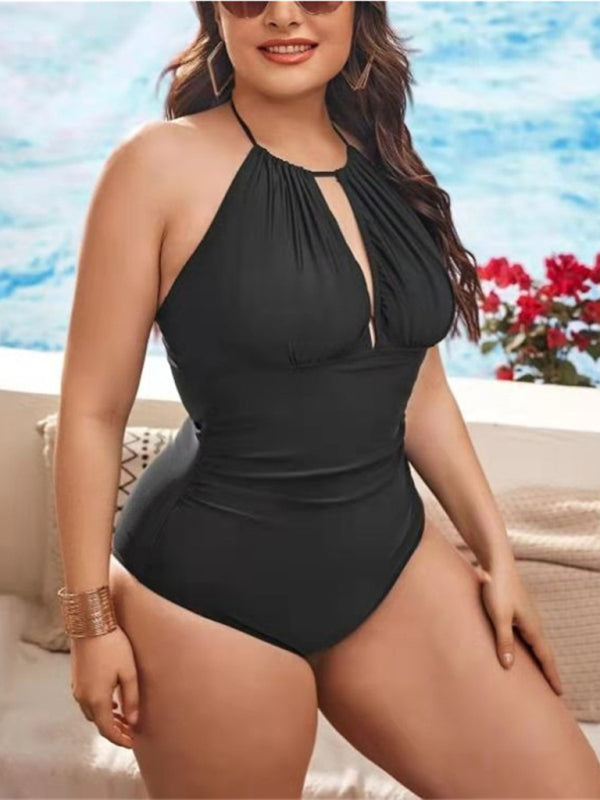 Women's Plus Size Halter Neck Sexy Backless One-Piece Swimsuit