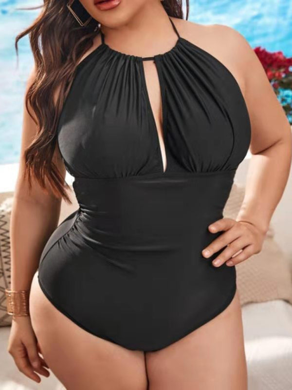 Women's Plus Size Halter Neck Sexy Backless One-Piece Swimsuit