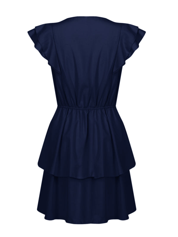 Women's Loose Ruffle Short Sleeve Double Layer Dress