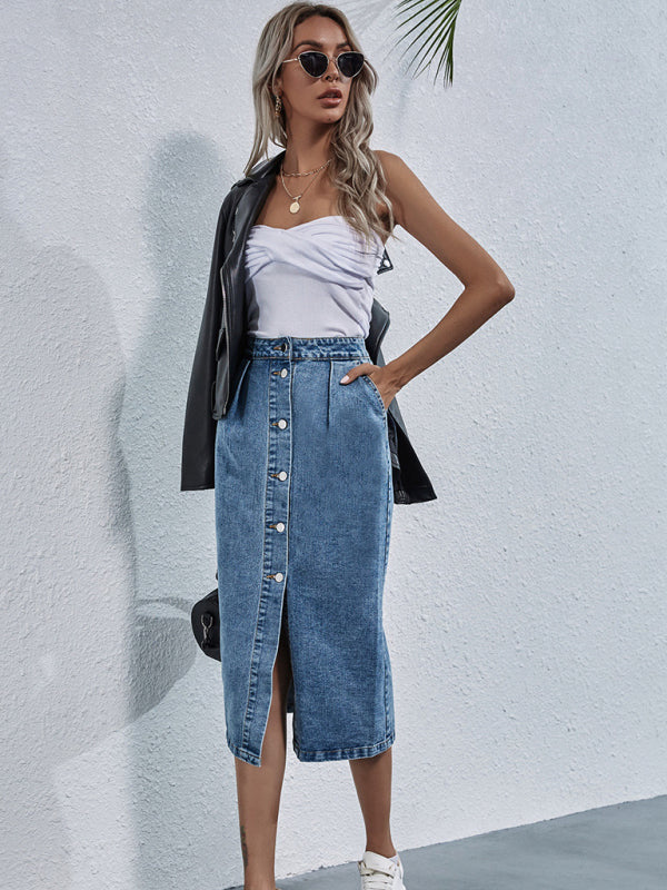 Women's Denim Button-Up Midi Skirt