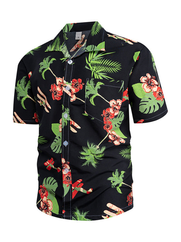 Men's Hawaiian Beach Short-Sleeve Button-Up Shirt
