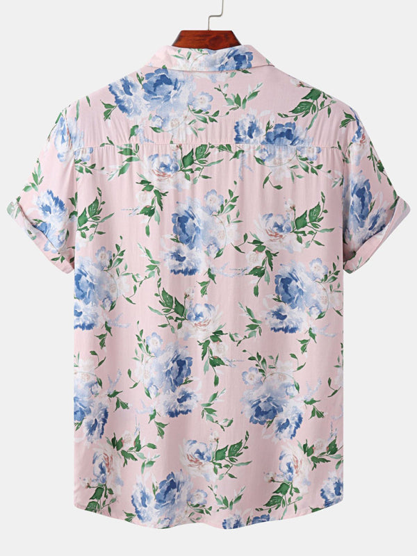Men's Floral Print Short Sleeve Button-Up Camp Shirt